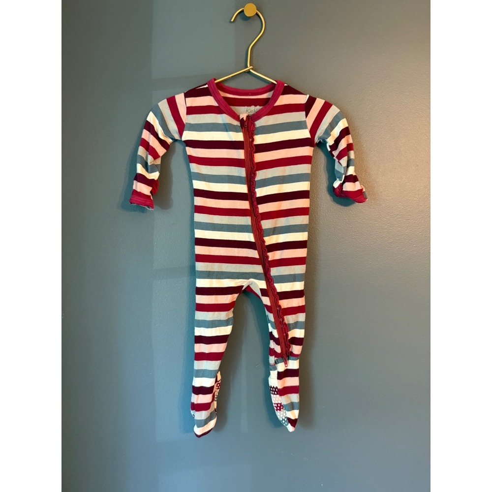 KicKee Pants Striped Bamboo Footie Sleeper Ruffle Zipper 3-6 Months Multi-Color